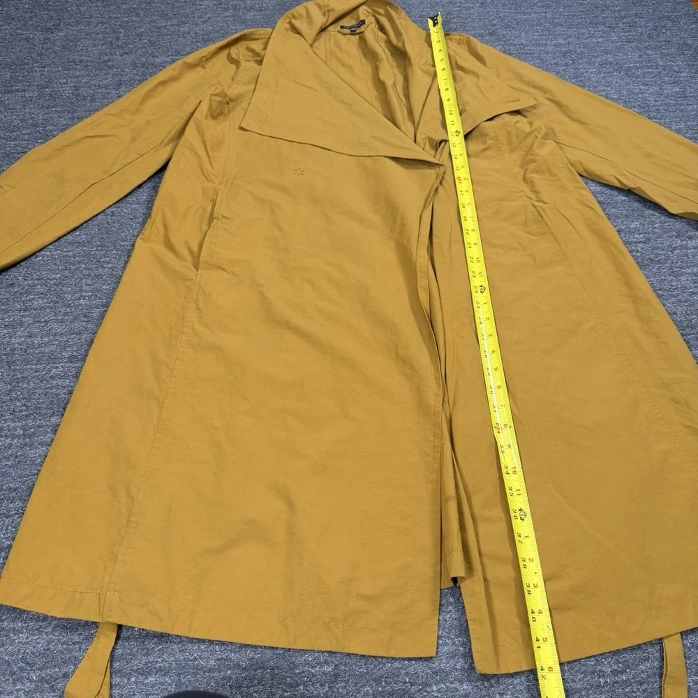 Eileen Fisher Cascade Collar Trench Coat Women Large Gold Tie Waist Nylon Cotton